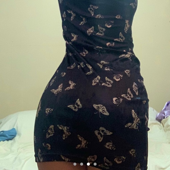 Black and Grey Velvet Butterfly Slip on Dress - Picture 3 of 4